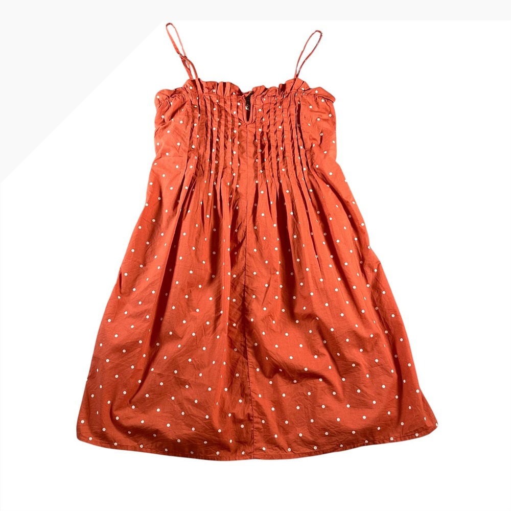 Madewell Pintuck Cami‎ Dress Rust Orange Polka Dot Cotton Mini Womens Size 4